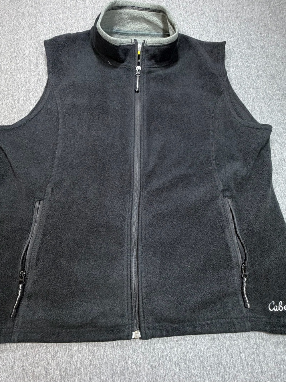 Cabela's Men’s Size XL Black Full Zip Fleece Vest Bungee Cinch Waist Pockets